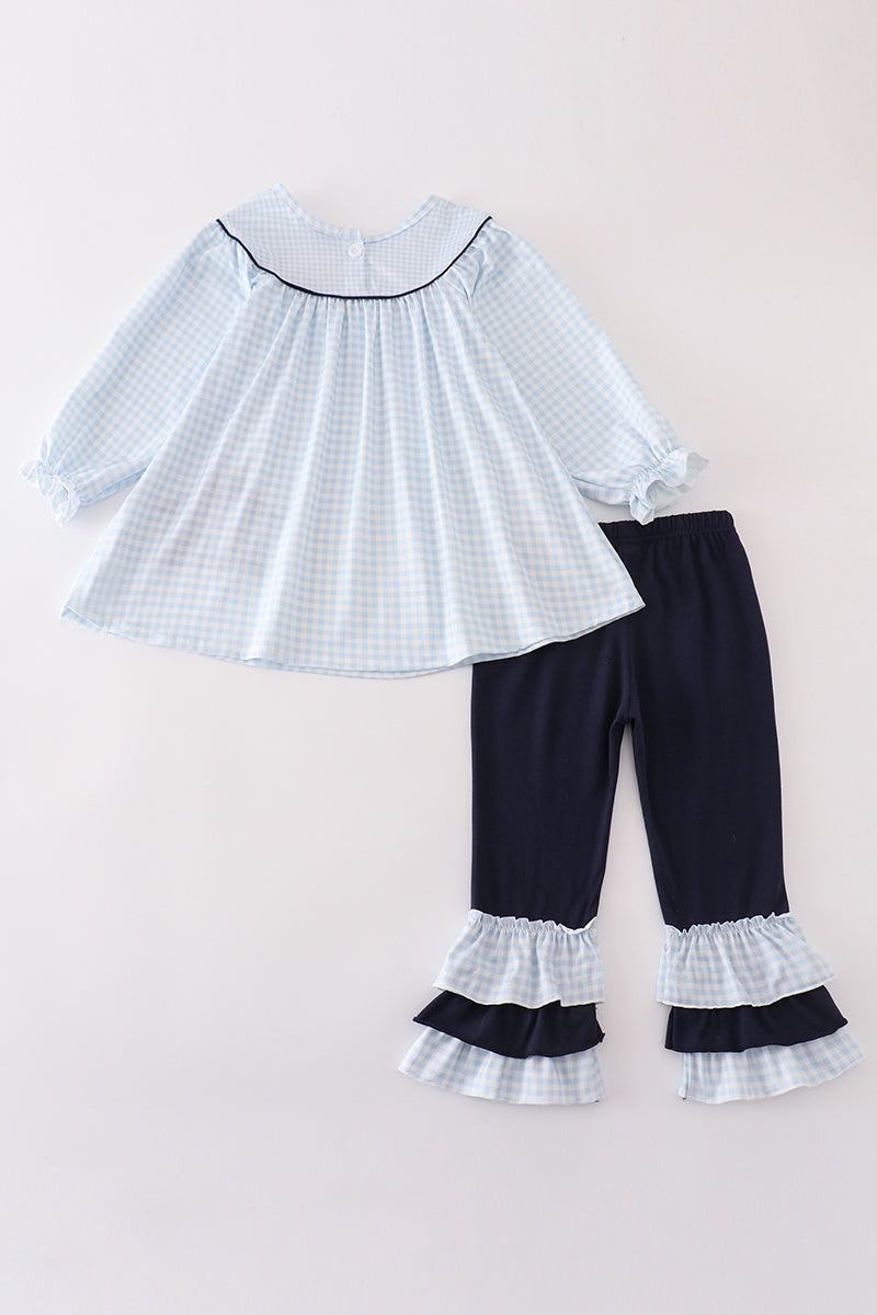 Navy Nativity Come Let Us Adore Him Ruffle Pant Set