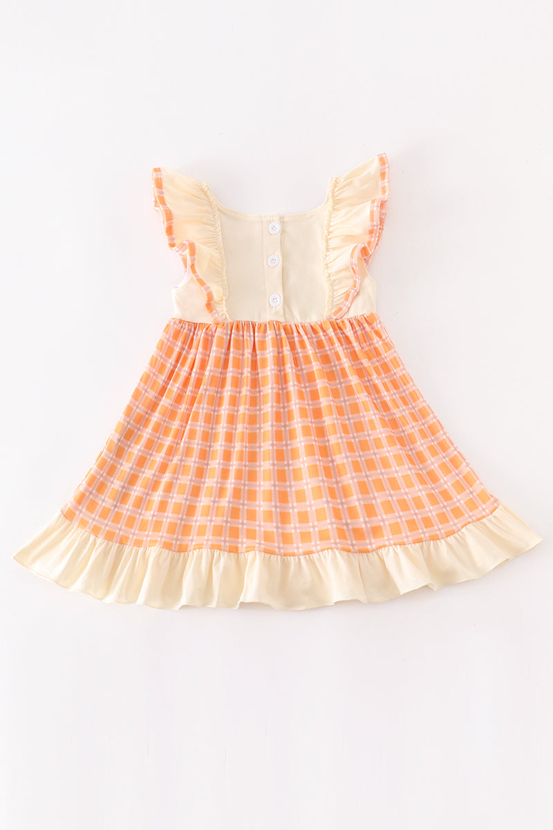 Orange Plaid Pumpkin Ruffle Dress