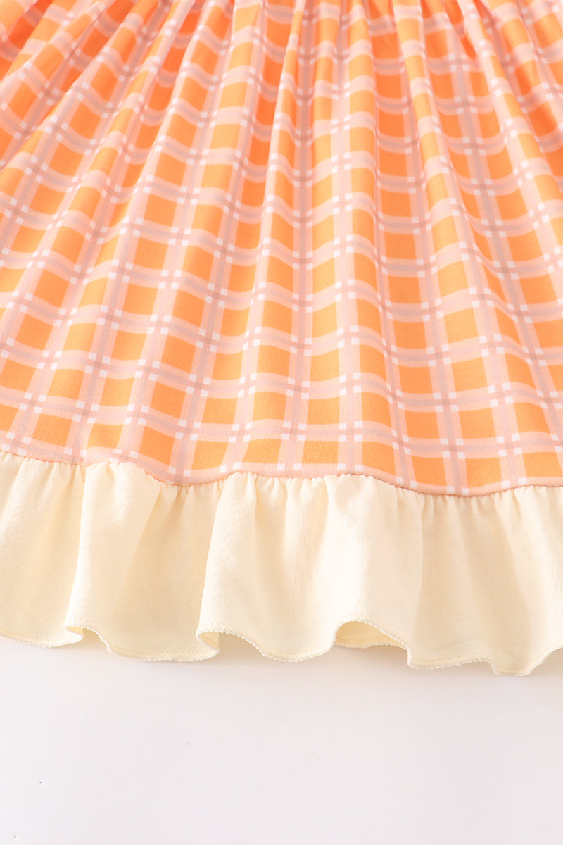 Orange Plaid Pumpkin Ruffle Dress