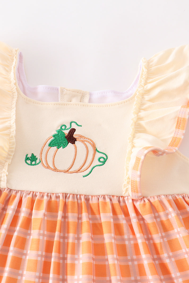 Orange Plaid Pumpkin Ruffle Dress