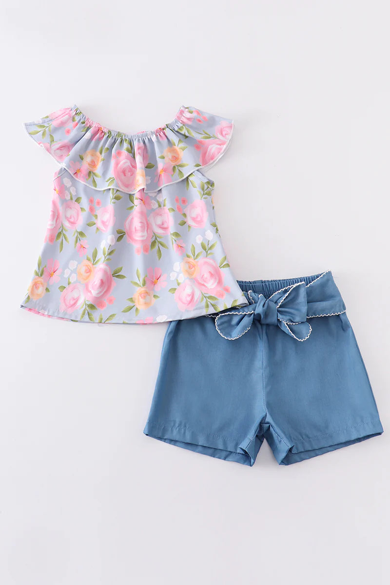 Soft Pastel Floral Short Set