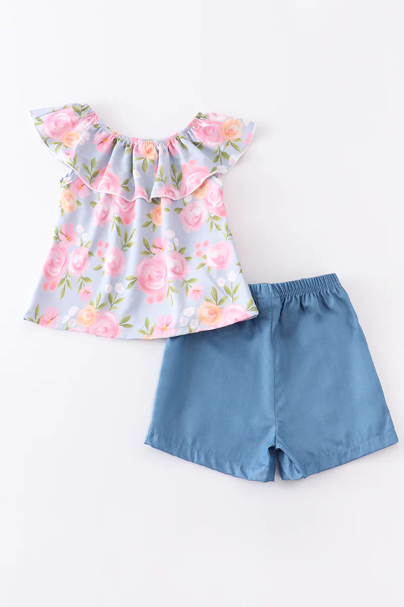 Soft Pastel Floral Short Set