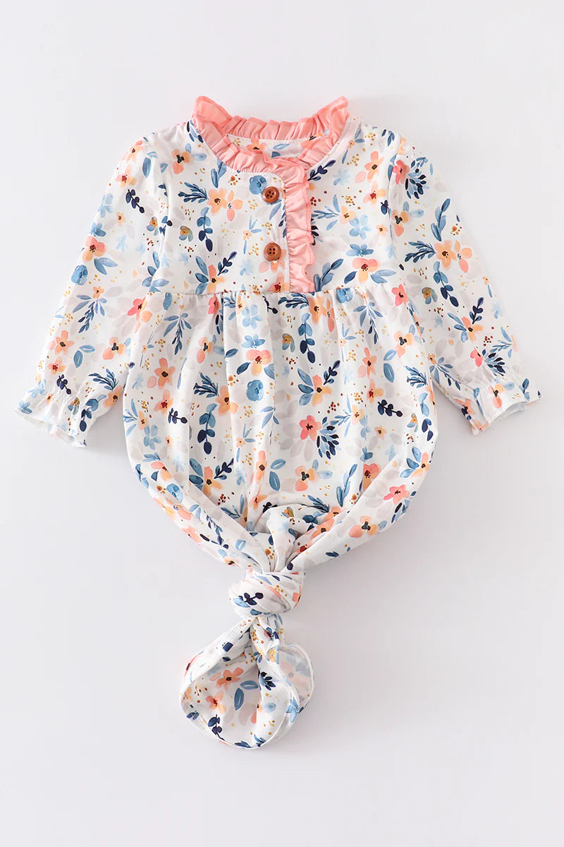 Pink Floral Print Baby Gown