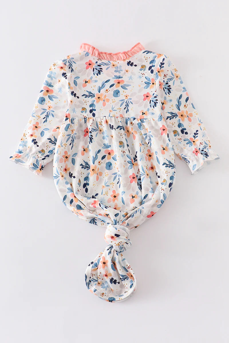 Pink Floral Print Baby Gown