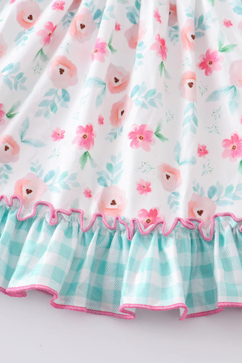 Pink and Teal Floral Twirl Dress