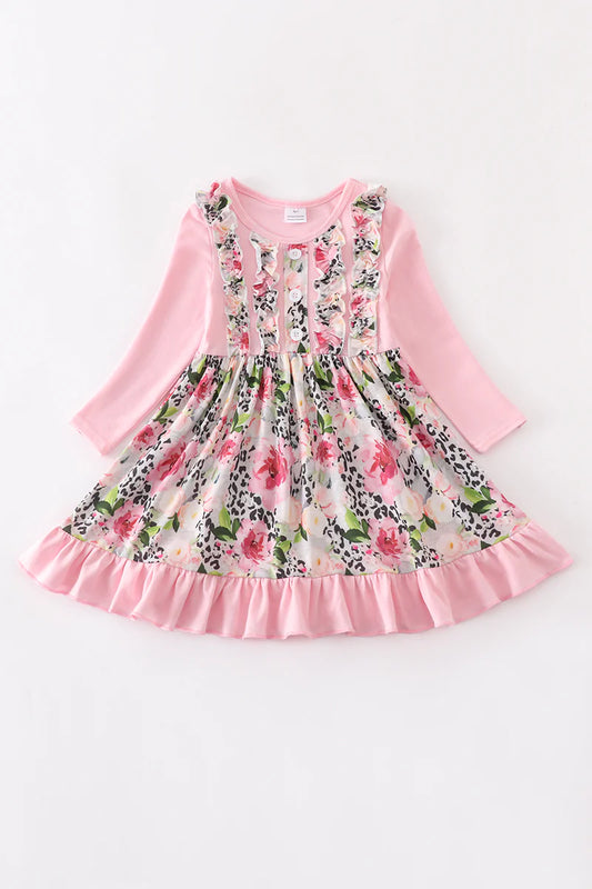 Pink Floral Dress with Ruffle Detail