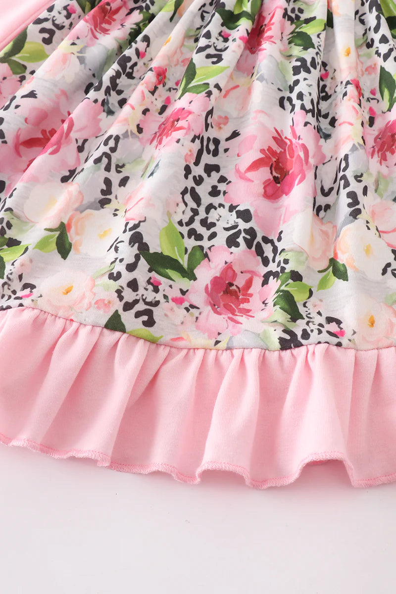 Pink Floral Dress with Ruffle Detail