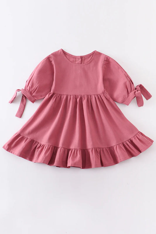 Pink Ruffle Dress With Bows on Sleeves