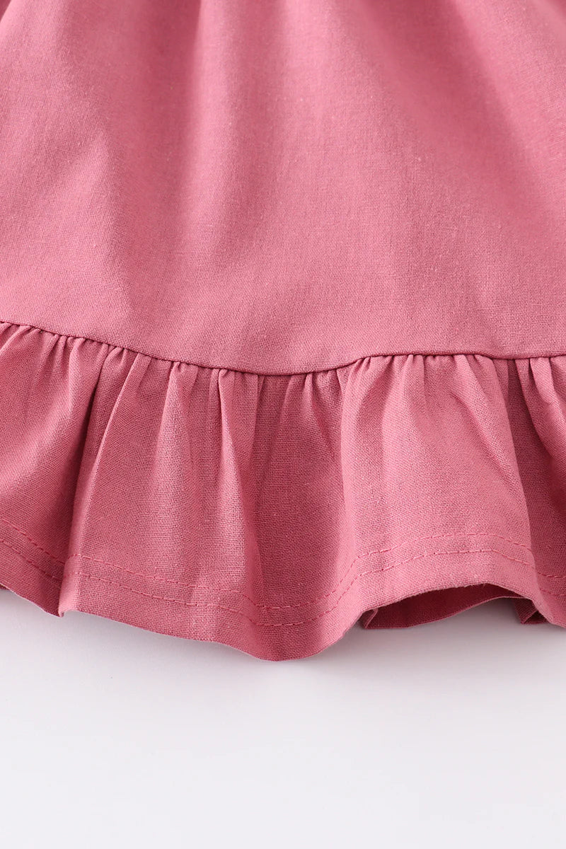 Pink Ruffle Dress With Bows on Sleeves