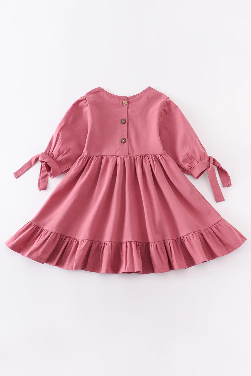 Pink Ruffle Dress With Bows on Sleeves