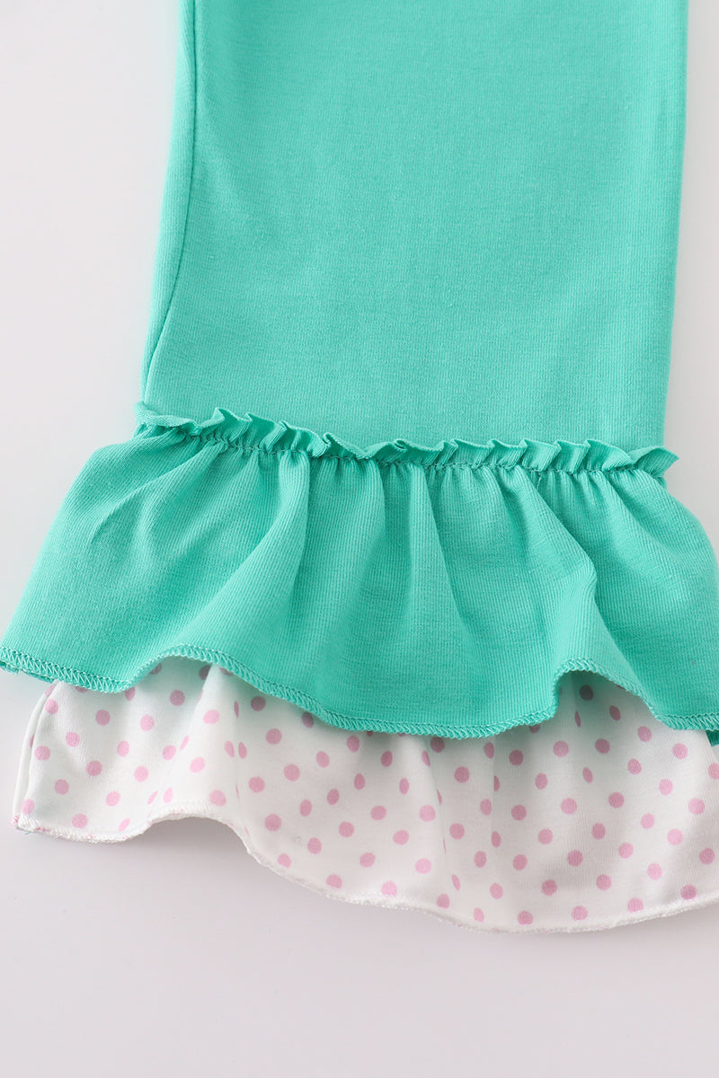 Pink/Teal Classic Christmas Ruffle Pants Set