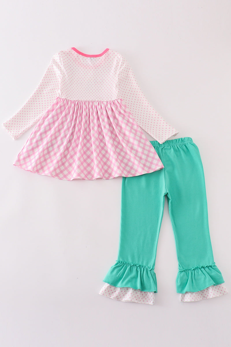 Pink/Teal Classic Christmas Ruffle Pants Set