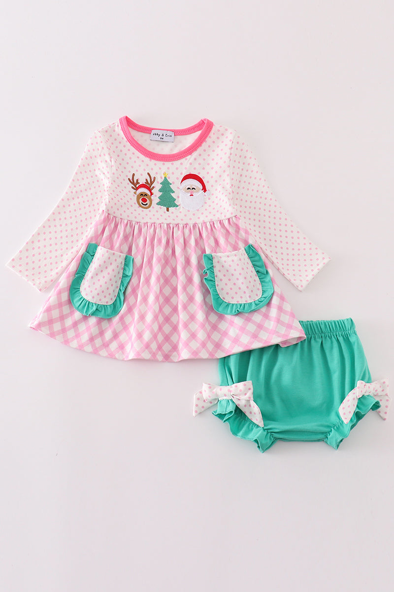 Pink/Teal Classic Christmas Bloomer Set