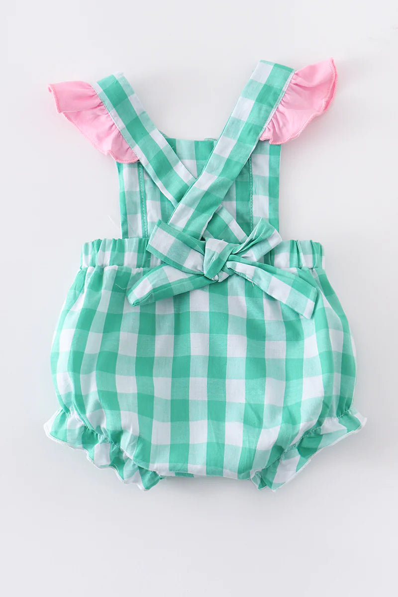 Green and White Checked Strawberry Ruffle Bubble