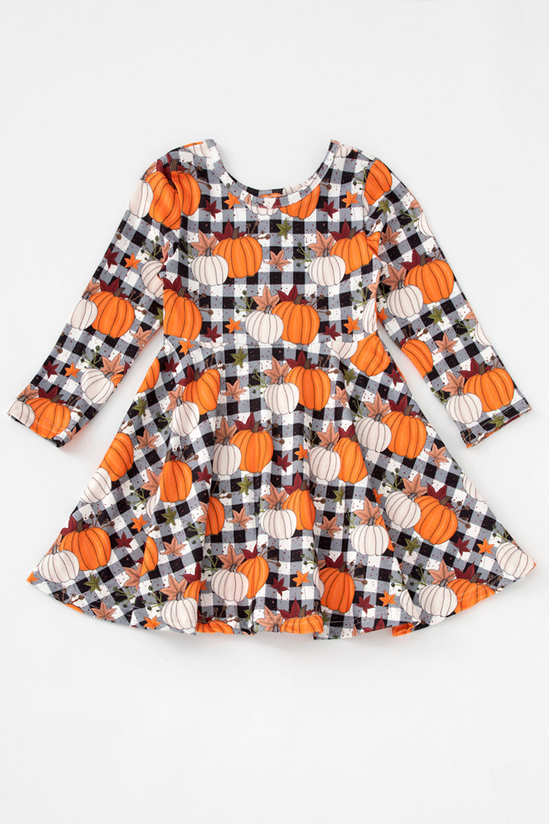 Pumpkin Plaid Twirl Dress