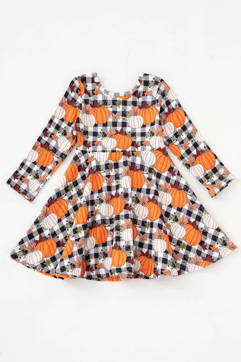 Pumpkin Plaid Twirl Dress