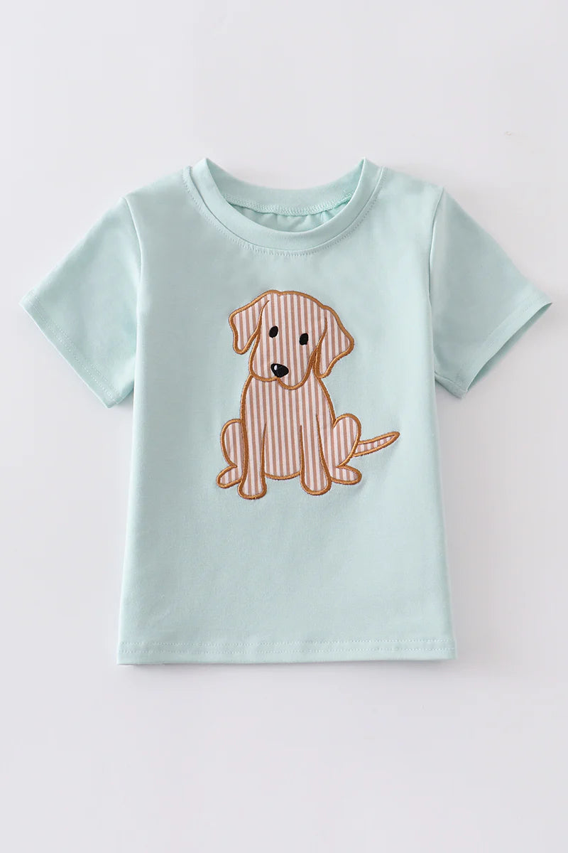 Sage Green Puppy Dog Applique Shirt