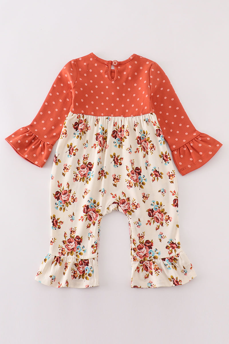 Rust Floral Polka Dot Romper with Pockets