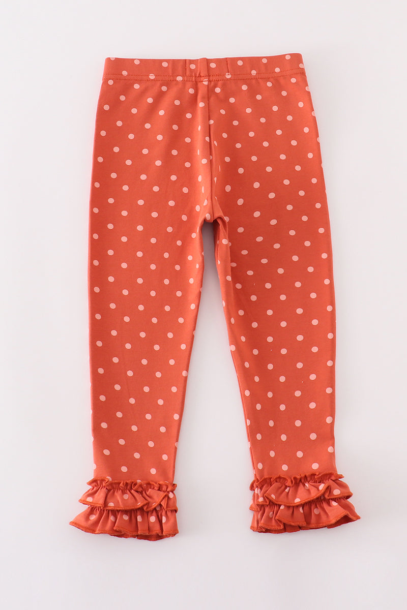 Rust Polka Dot Ruffle Pants