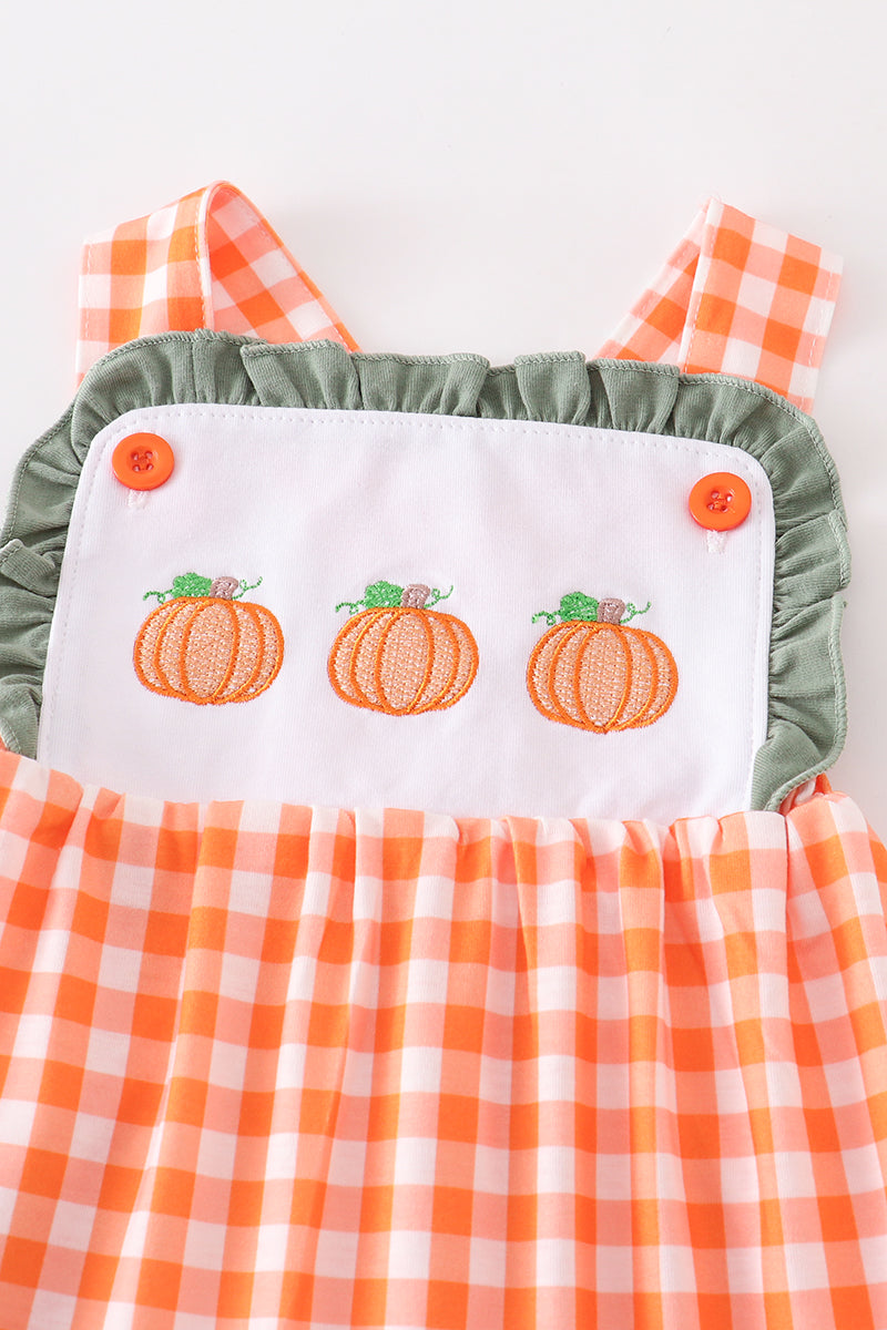 Embroidered Pumpkin Dress with Sage Accents