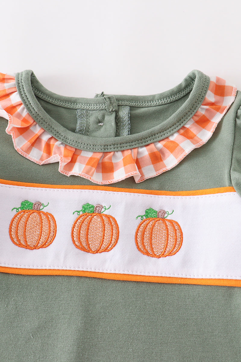 Sage Embroidered Pumpkin Romper