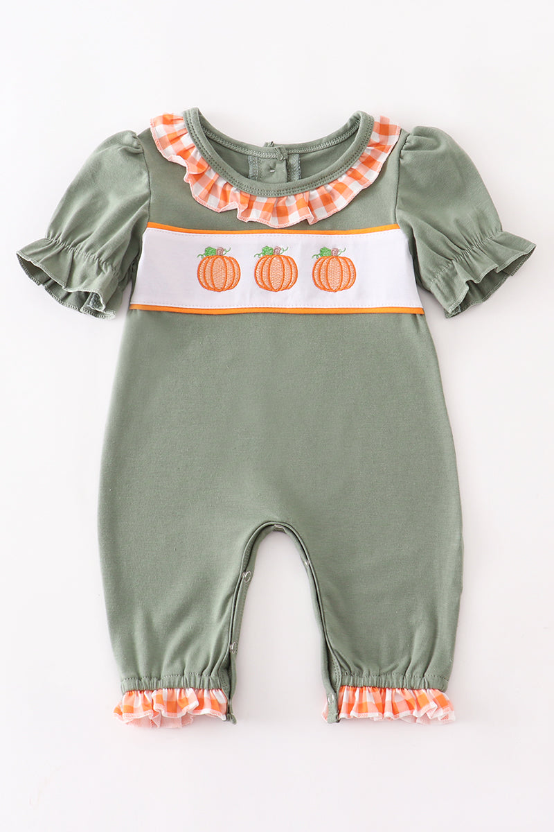 Sage Embroidered Pumpkin Romper