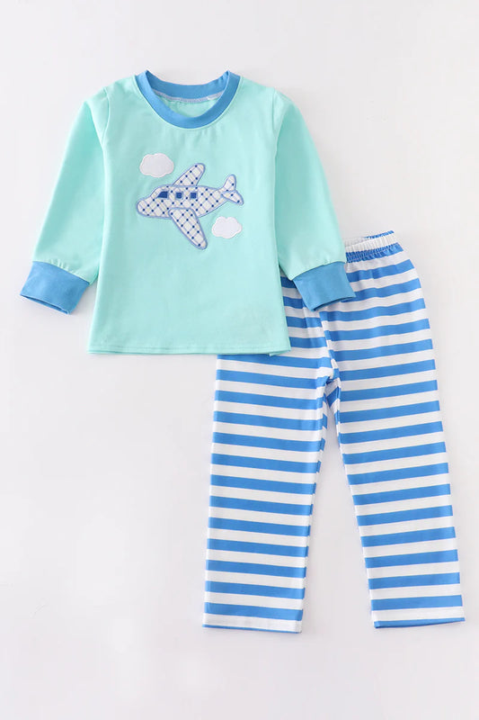 Flying Airplane Applique Pants Set