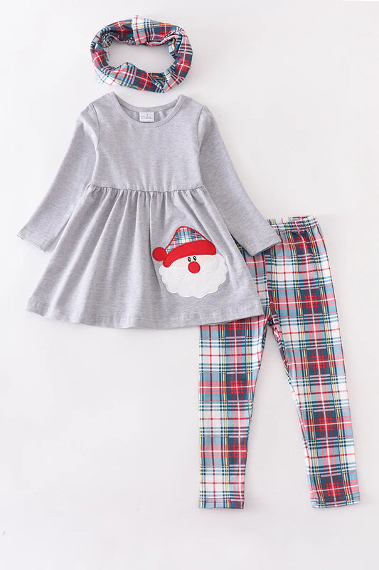 Grey Plaid 3 Piece Santa Scarf Set