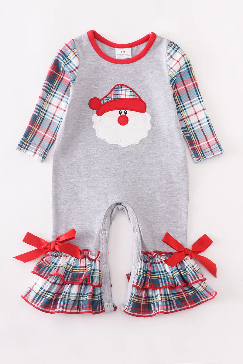 Grey Plaid Santa Romper