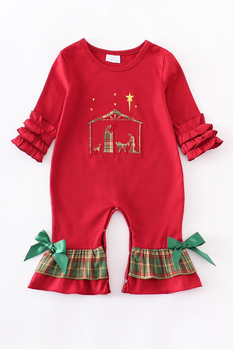 Maroon Nativity Girl Romper