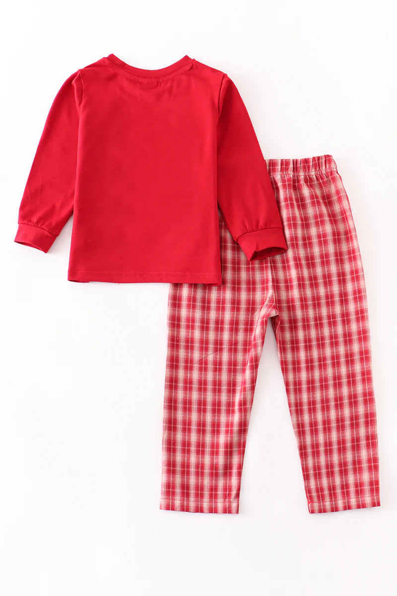 Red Plaid Snowman Pants Set