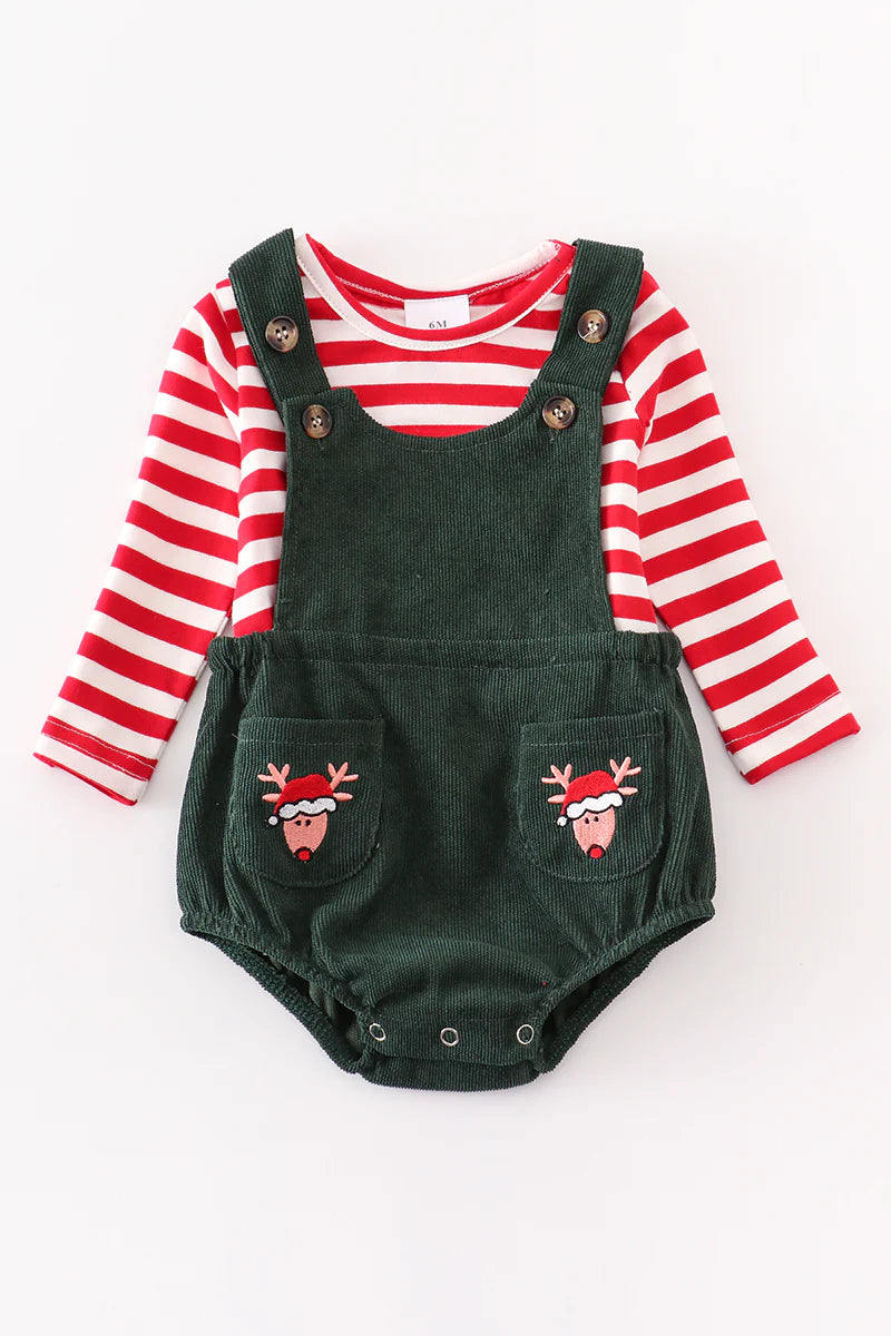 Reindeer Red Striped Romper